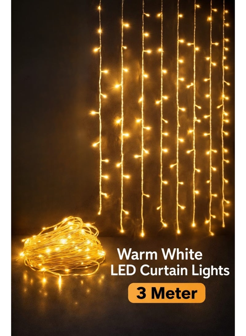 Ramadan Warm White LED Curtain Light – 3 Meter Decorative Fairy Light for Home, Iftar & Ramadan Décor - Image 1